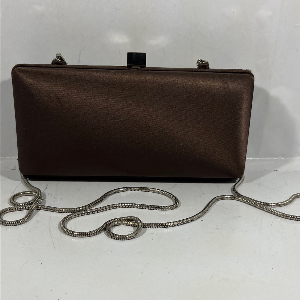 Bechamel Chocolate Brown Clutch with Silver Chain
